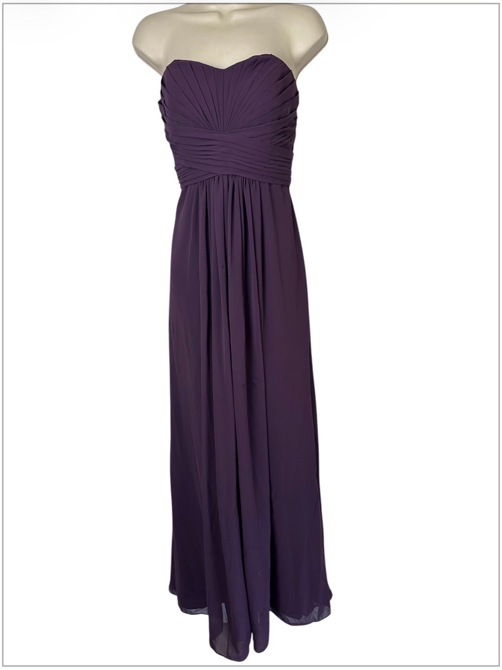 David's Bridal Strapless Pleated Sweetheart Chiffon Gown - Plum